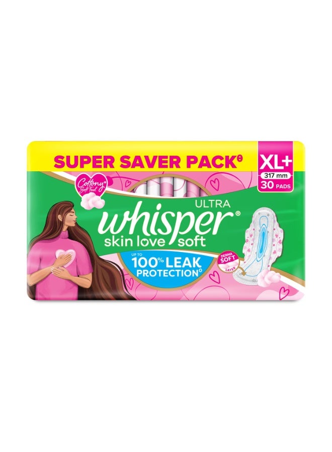 Whisper وسادات صحية فائقة النعومة للنساء، XL+، عبوة من 30 فوطة - Image 1